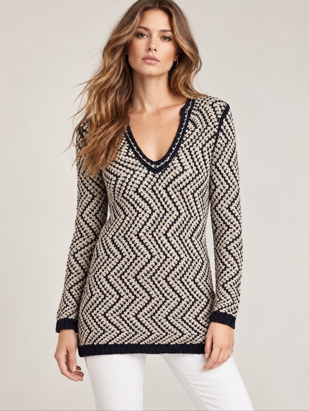 ❤️ TORY BURCH RICKI CROCHET KNIT TUNIC SWEATER, SMALL